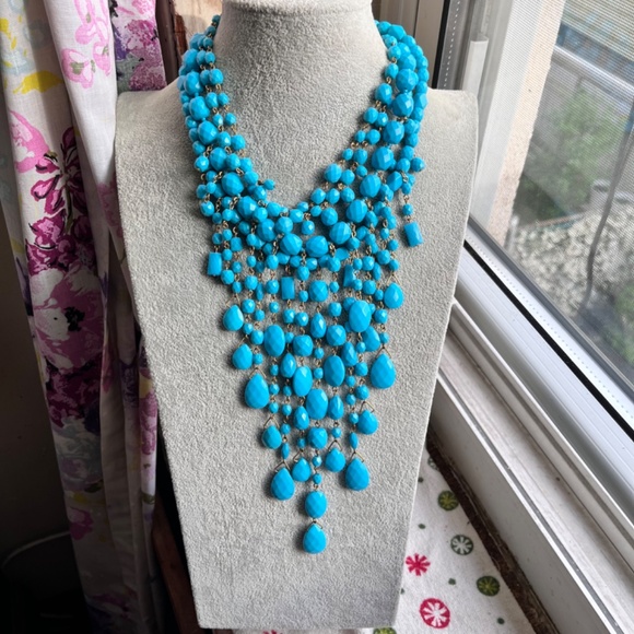 Joan Rivers Designer Signed Aqua Bead Waterfall Bib Necklace Collectible - Picture 6 of 6